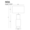 Dibujo técnico de una Lámpara de mesa Noa rotulada "lámpara de mesa Noa" con dimensiones; Presenta una pantalla rectangular y una base cilíndrica.