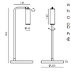 Dibujo técnico de dos diseños de Lámpara de mesa Tura con dimensiones en milímetros, mostrando vistas laterales y frontales.