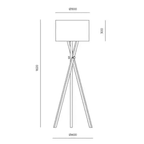 Un dibujo que muestra las dimensiones de un trípode Lámpara de pie Cot.