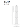 Dibujo técnico de una luminaria vertical rotulada "Lámpara de pie Elma" con dimensiones y especificaciones indicadas, ideal para decoración de interiores con su diseño moderno.