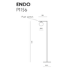 Dibujo técnico de Lámpara de pie Endo P1156 con interruptor pulsador con iluminación LED, incluyendo dimensiones detalladas en milímetros.