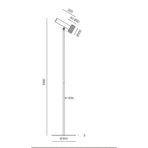 Un dibujo de una elegante y funcional Lámpara de pie Focus con un poste adherido.