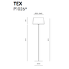 Dibujo técnico de Lámpara de pie Tex, que muestra las medidas: altura total 1870 mm, altura del soporte 1250 mm y dimensiones de la pantalla con un diámetro que oscila entre 320 mm y 400 mm. Parece que falta la descripción del producto. Proporcione la descripción completa del producto para que pueda extraer palabras clave SEO importantes para usted.