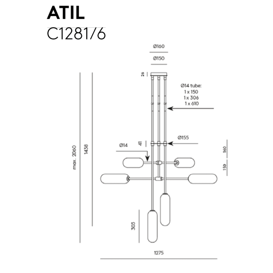 Lámpara de techo Atil 6xG9