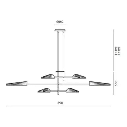 Un diagrama geométrico que ilustra las dimensiones de una Lámpara de techo Bion.