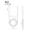 Dibujo técnico de la Lámpara de techo Elli con dimensiones detalladas que incluyen largo, diámetro y vistas laterales.