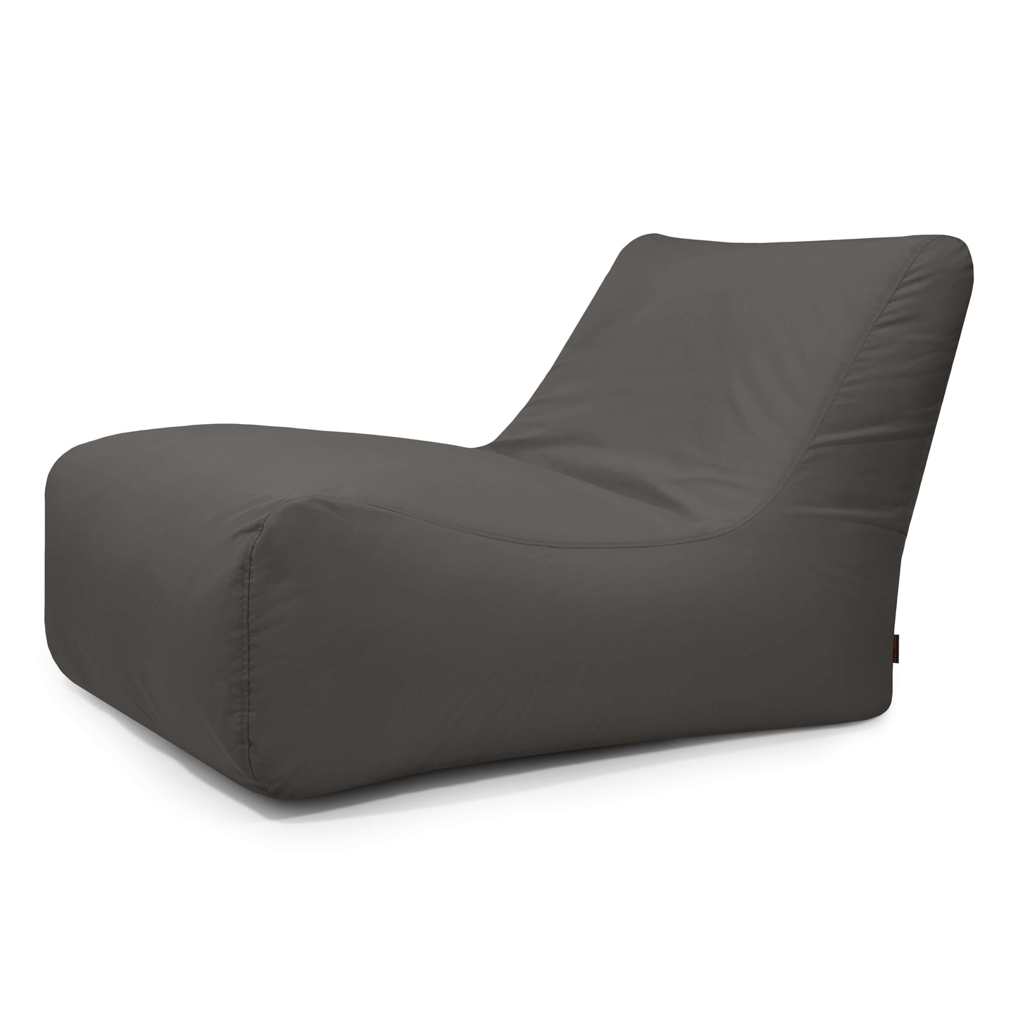 El Bean Bag Lounge 100 Colorin - uso exteriores es un moderno puf gris oscuro con respaldo inclinado y amplio asiento, perfecto para un confort ergonómico en su mobiliario terraza; mostrado aquí sobre fondo blanco.