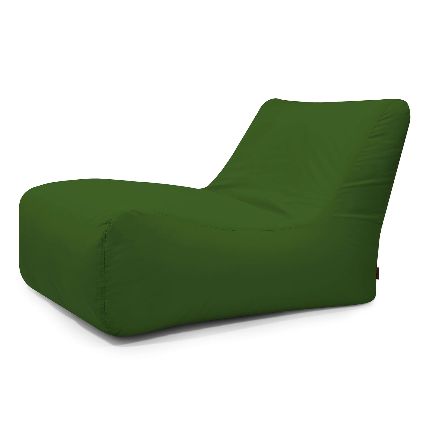 El Bean Bag Lounge 100 Colorin - uso exteriores es un gran bean bag verde oscuro con respaldo inclinado, ideal como mobiliario terraza o puf exterior, mostrado sobre fondo blanco.