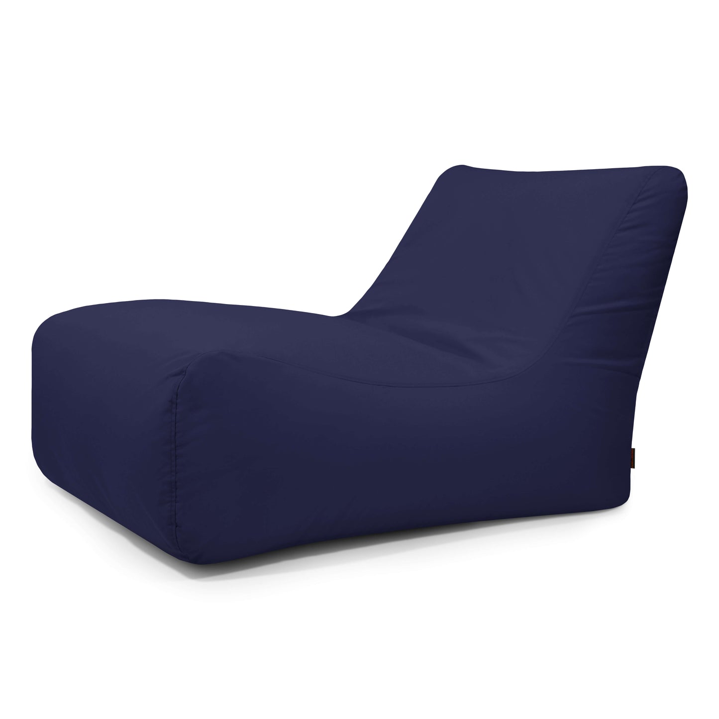 El Bean Bag Lounge 100 Colorin - uso exteriores es un bean bag ergonómico de color azul oscuro con respaldo alto y asiento ancho, ideal para relajarse al aire libre o como elegante mueble de terraza, mostrado sobre un fondo blanco liso.