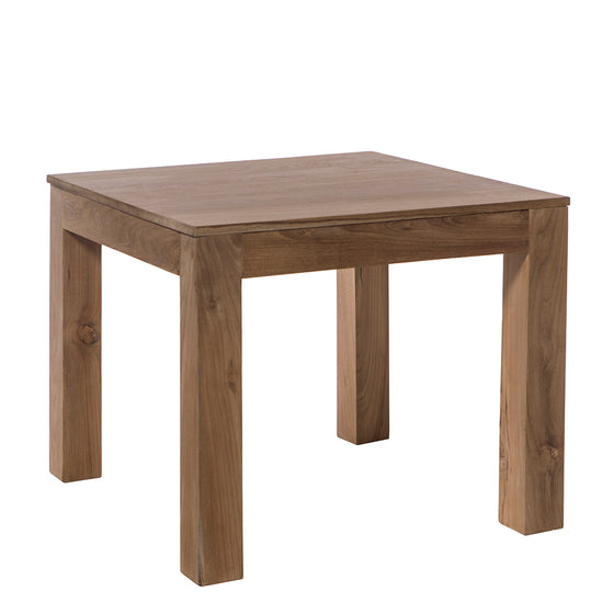 La elegante mesa de comedor cuadrada Art Palace de diseño moderno presenta patas gruesas y una superficie lisa, elaborada con madera de teca de primera calidad.