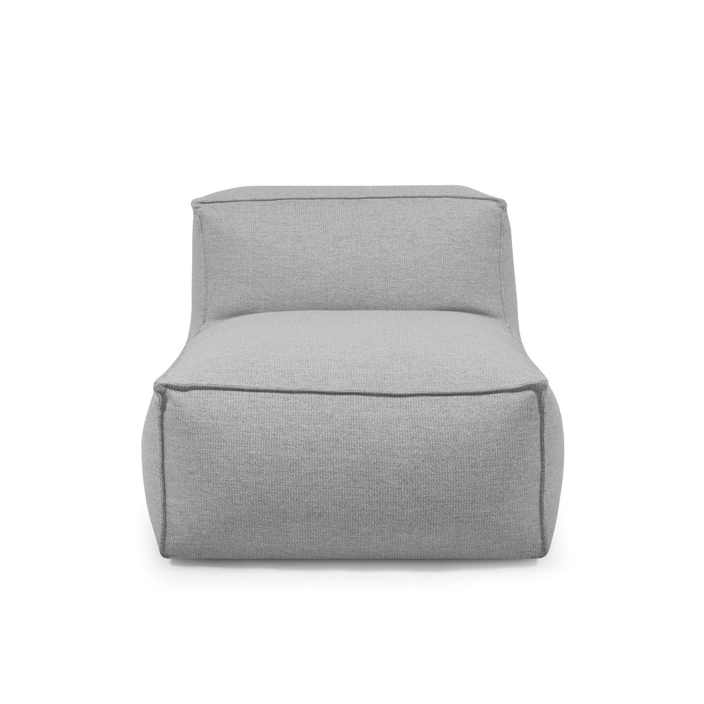 El Bean Bag Mass Open Modul 90 Dunes es un moderno sillón modular sin brazos con relleno de espuma y perlas, tapizado en tela gris claro, mostrado de frente sobre un fondo blanco liso.
