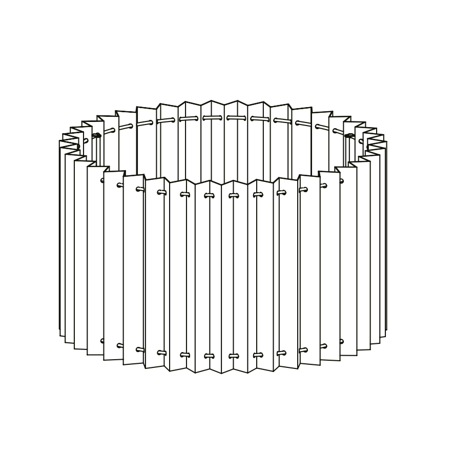 Ilustración de la Pantalla recomendada en la imagen 4024, una estructura circular plegable con listones verticales tipo acordeón conectados por bisagras.