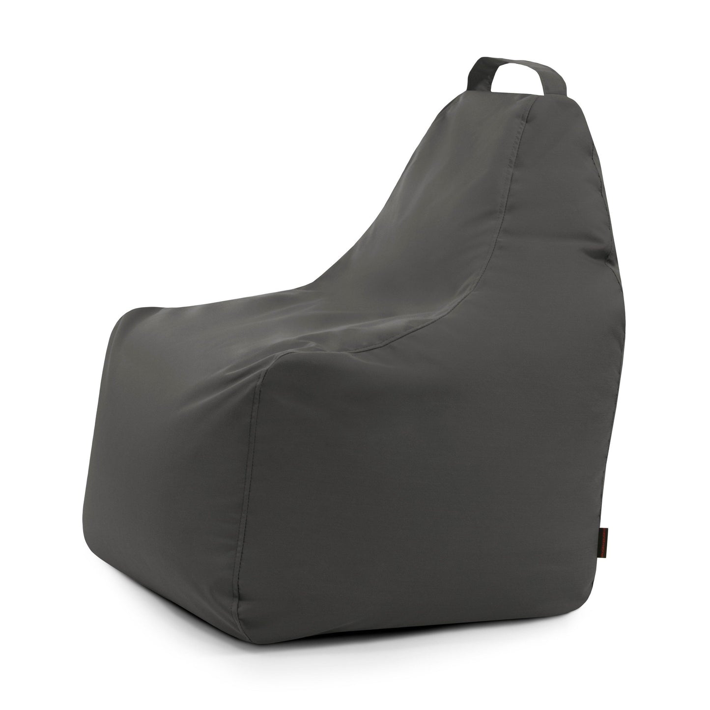 El Bean bag Play Colorin - uso exteriores es una silla rectangular de color gris oscuro con respaldo alto y asa superior, fabricada con tejido OEKO-TEX, que se muestra sobre un fondo blanco liso.