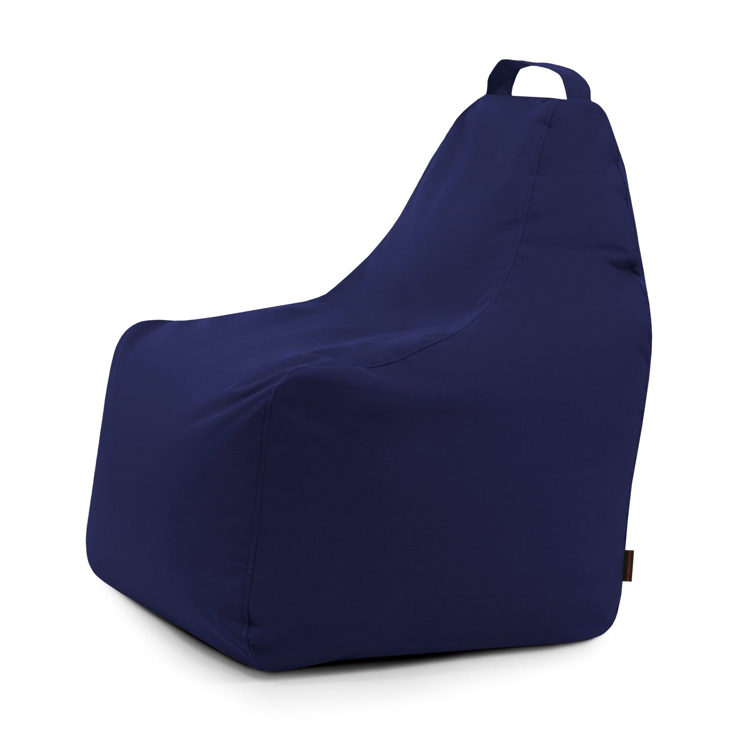 El Bean bag Play Colorin - uso exteriores es un sillón ergonómico tipo bean bag de color azul marino con respaldo alto, asa de transporte y tejido OEKO-TEX, que se presenta sobre un fondo blanco liso.