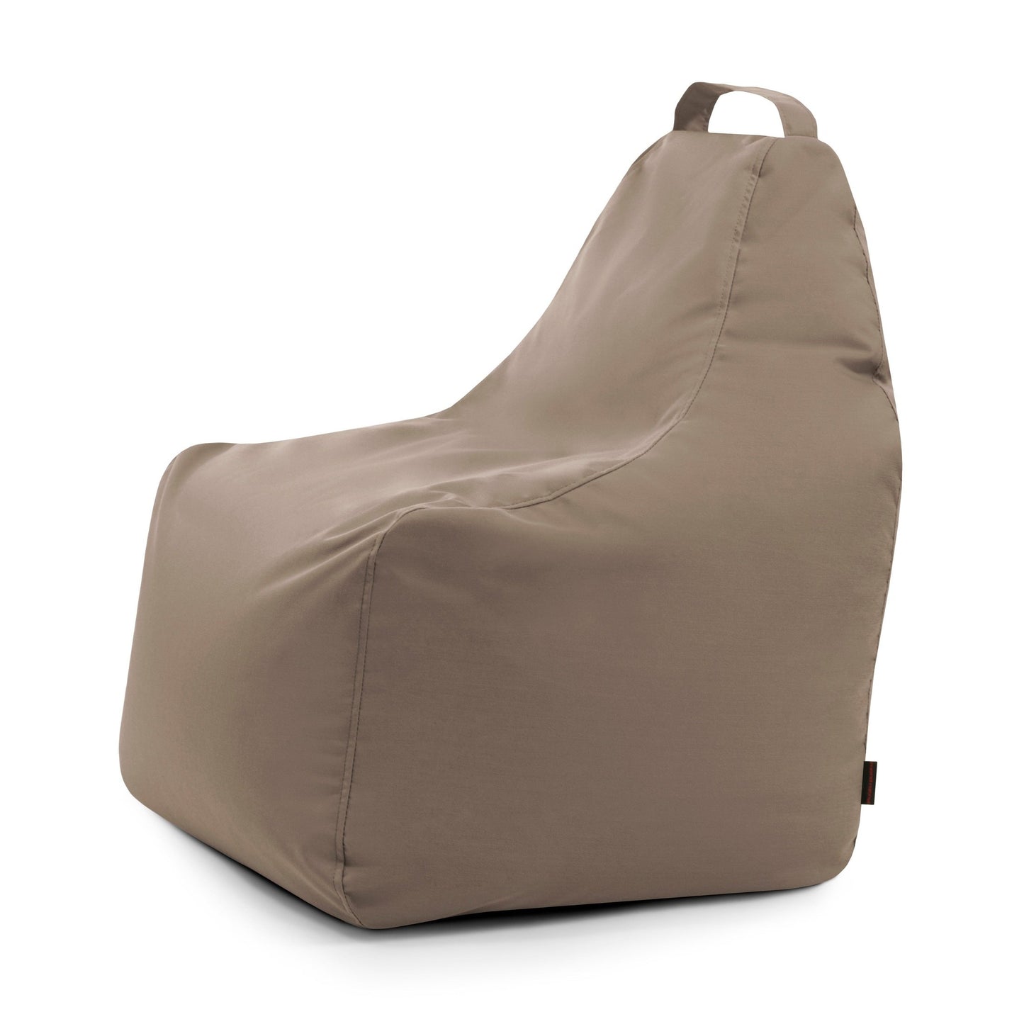 El Bean bag Play Colorin - uso exteriores es un sillón bean bag ergonómico de color topo con respaldo alto y asa superior, fabricado con tejido OEKO-TEX, que se presenta sobre fondo blanco.