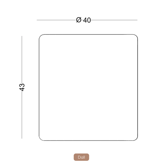 Diagrama de una forma redonda con un diámetro de 40 y una altura de 43. La etiqueta "Dal" está debajo del diagrama, reflejando un diseño contemporáneo de CASAPATIO.