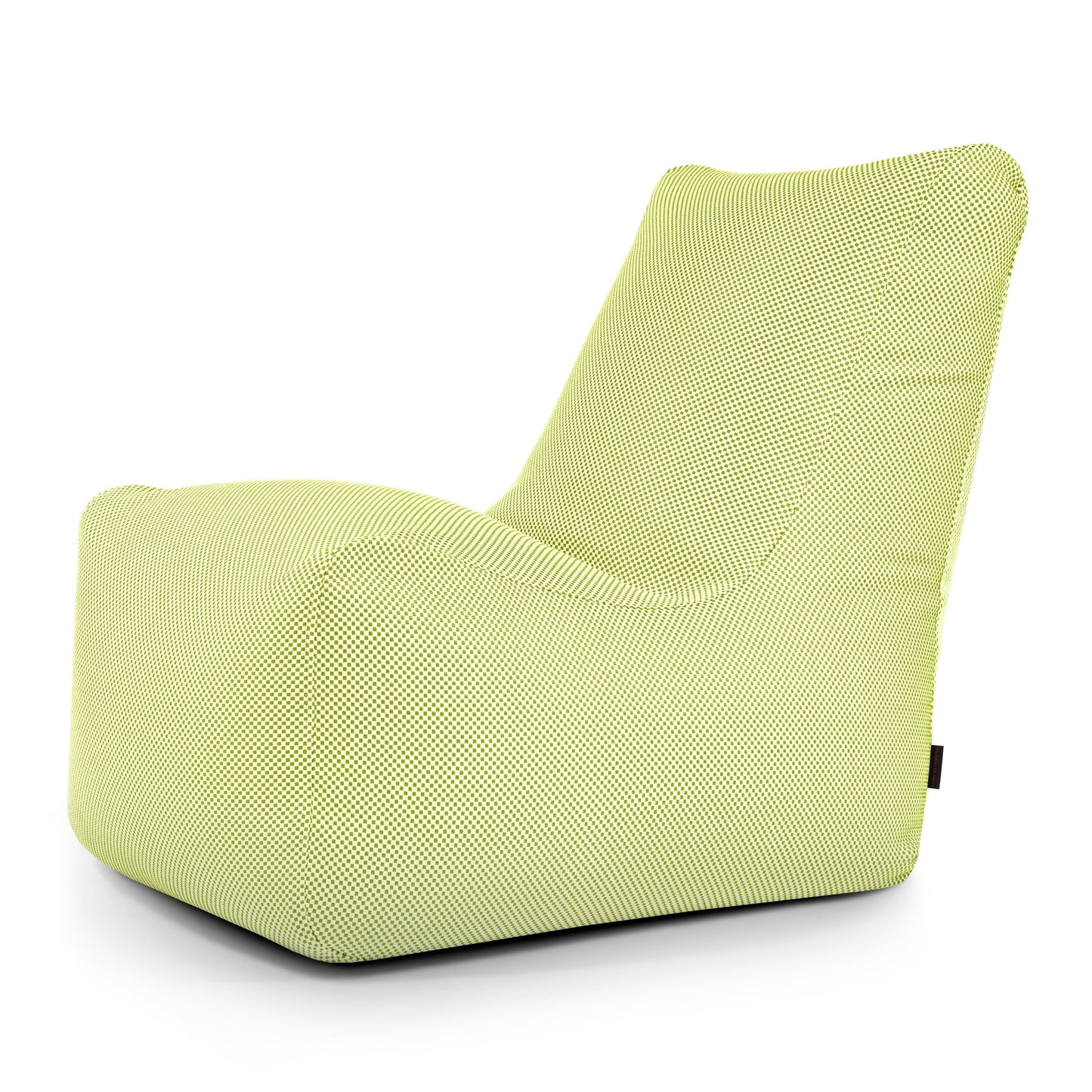 El Bean bag Seat Capri es un moderno sillón sin brazos con tapizado texturizado en verde claro, respaldo alto y asiento bajo y profundo, ideal como sillón ergonómico para relajarse en interiores o como asiento para exteriores.