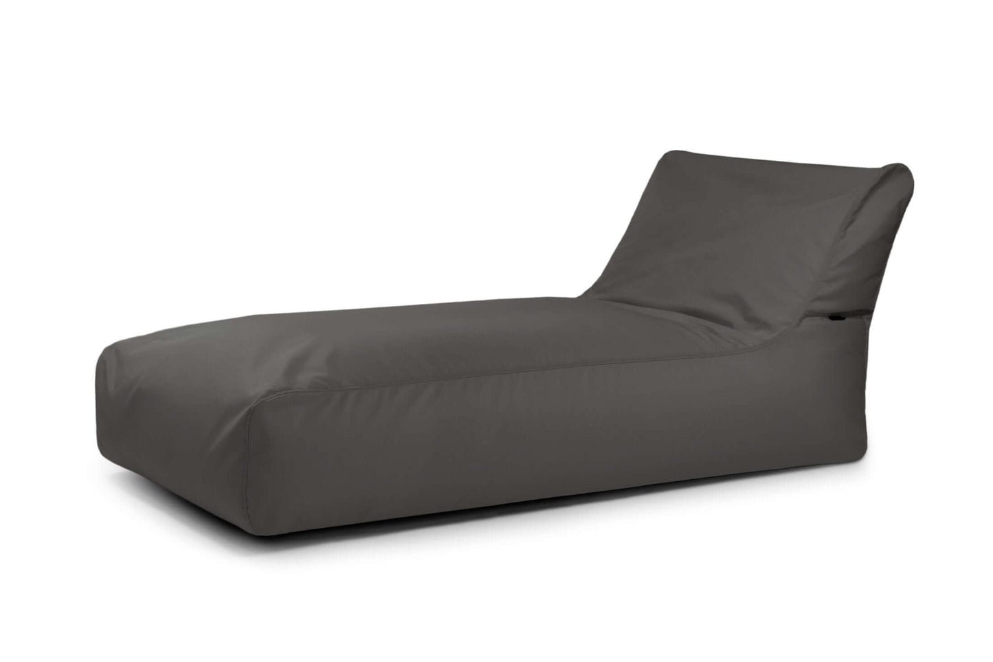 El Bean bag Sunbed 90 Colorin - uso exteriores es un chaise lounge gris oscuro con respaldo elevado, ideal como puf moderno de exterior para su tumbona terraza, mostrado sobre un fondo blanco liso.