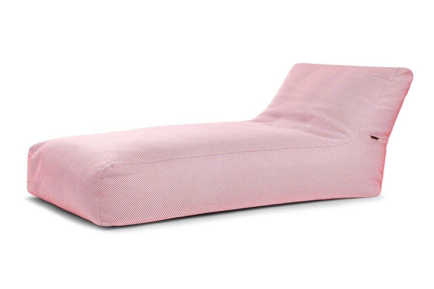 La Bean bag Sunbed 90 Capri es una moderna tumbona sin brazos para exteriores, con tejido texturizado en rosa claro, respaldo reclinable y diseño sin costuras, ideal para relajarse al aire libre.