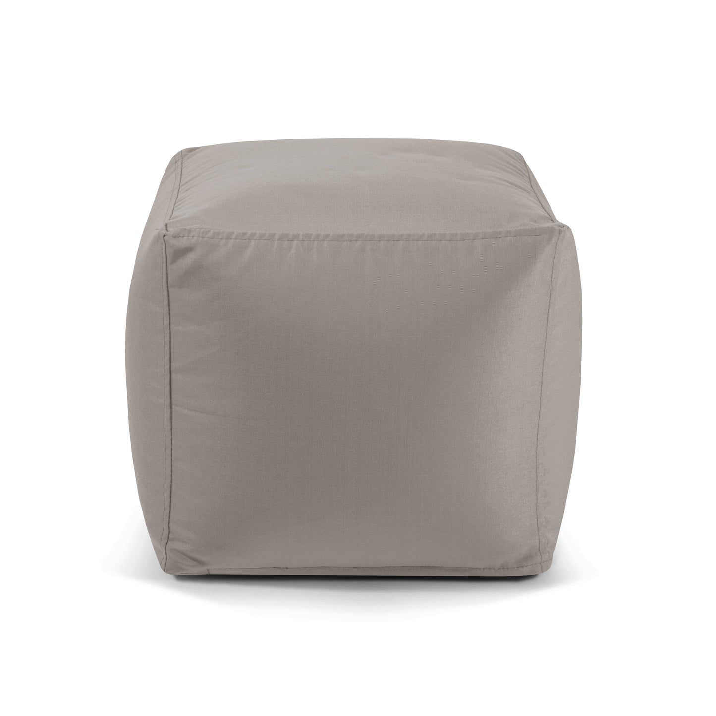 ¡Un puf gris de forma cuadrada Pouf Up! Colorin - uso exteriores se muestra sobre un fondo blanco, con tejido OEKO-TEX para un mayor confort y estilo.