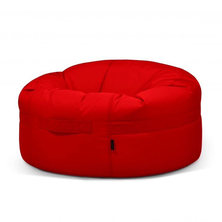 Un gran Bean Bag Roll 105 Colorin redondo para exteriores, con asa lateral, sobre fondo blanco.