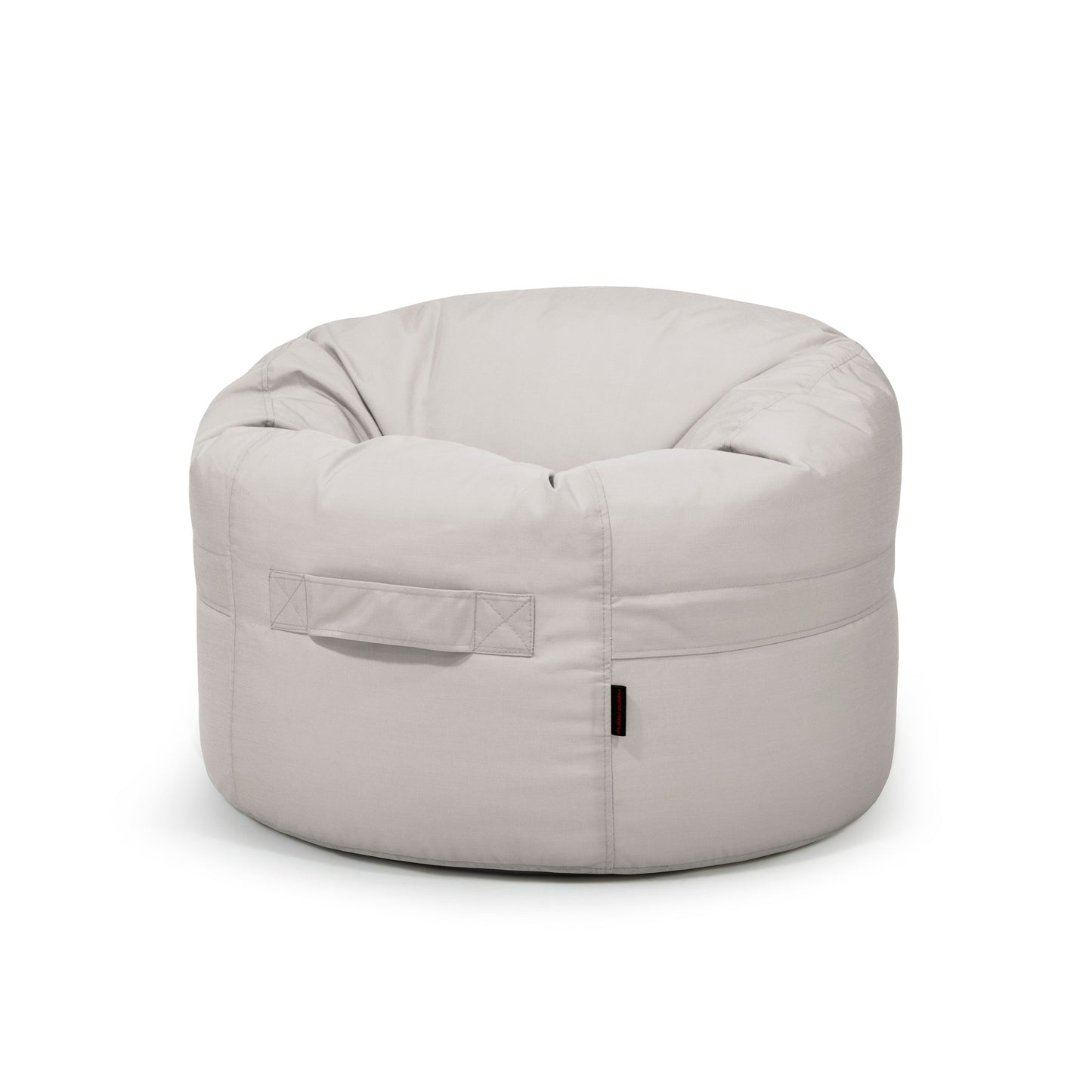 Silla redonda Bean Bag Roll 80 Colorin - uso exteriores, gris claro, con asa lateral, de tejido OEKO-TEX, sobre fondo blanco.