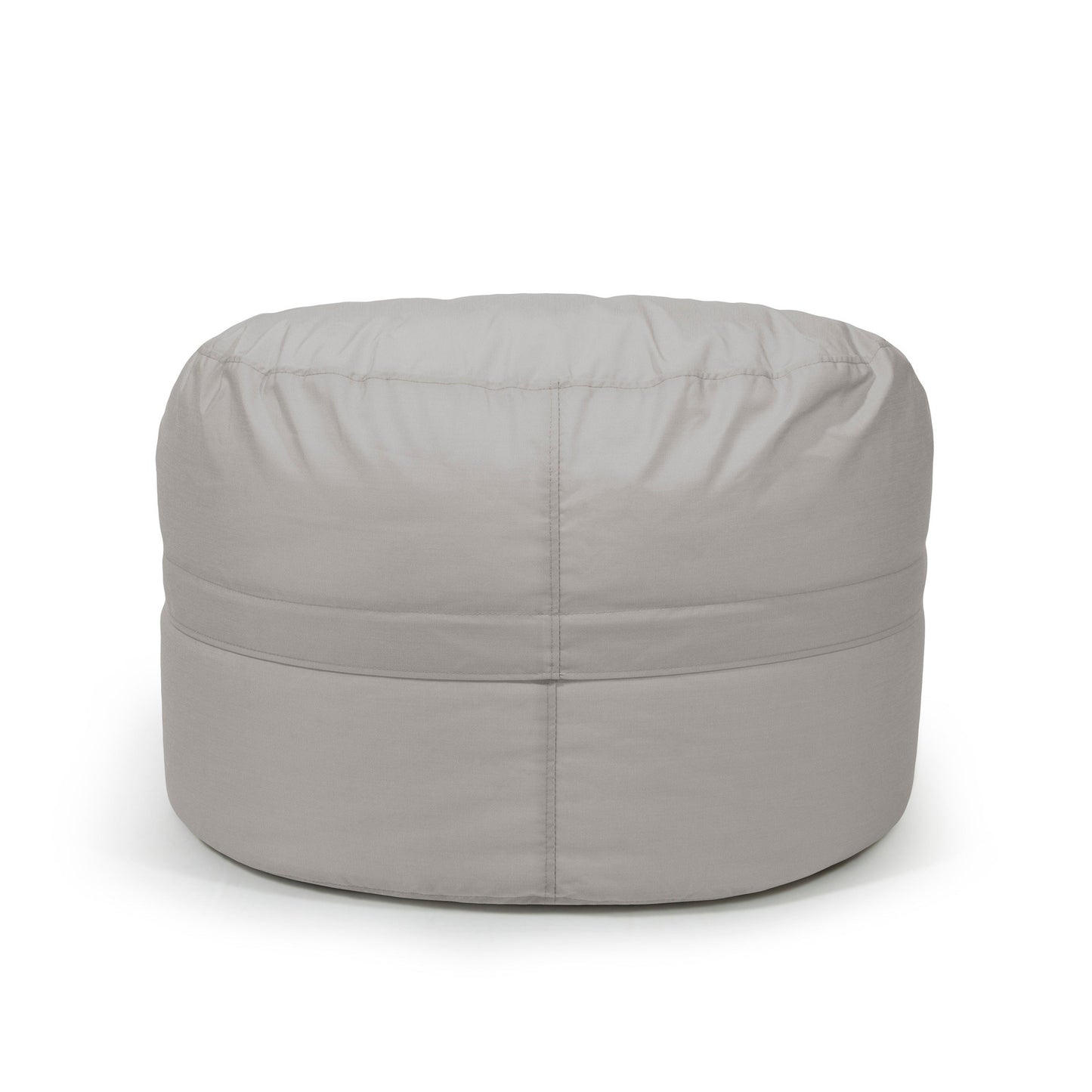 El Bean Bag Roll 80 Colorin - uso exteriores es una silla redonda de color gris claro con costuras visibles y suave tejido OEKO-TEX, que se presenta sobre un fondo blanco liso.