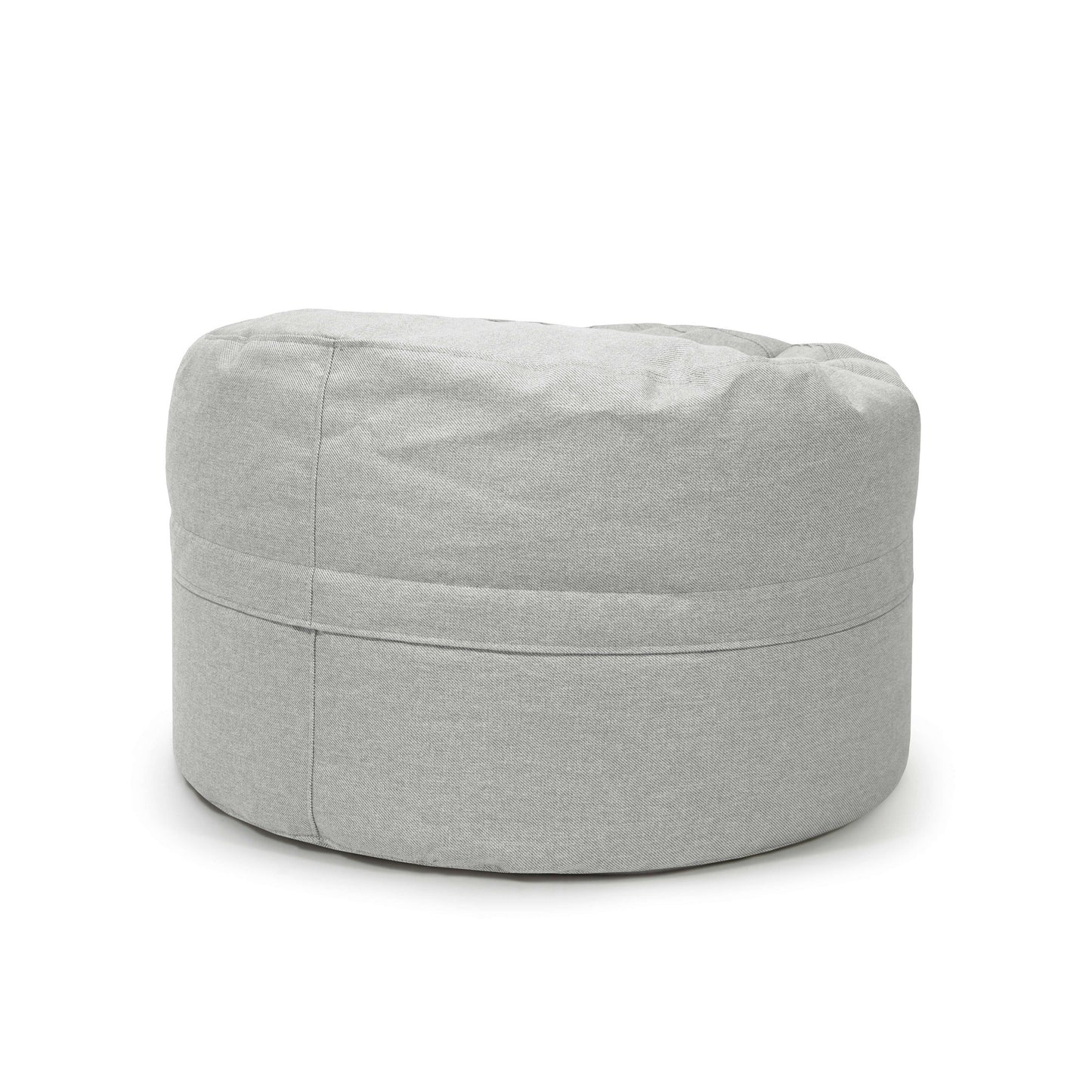 Puff redondo de tejido antimanchas y repelente al agua 80×80×35 cm, forma redonda con costuras visibles y parte superior ligeramente hundida, ideal para interior o exterior. Modelo ROLL 80 RIVIERA sobre fondo blanco.