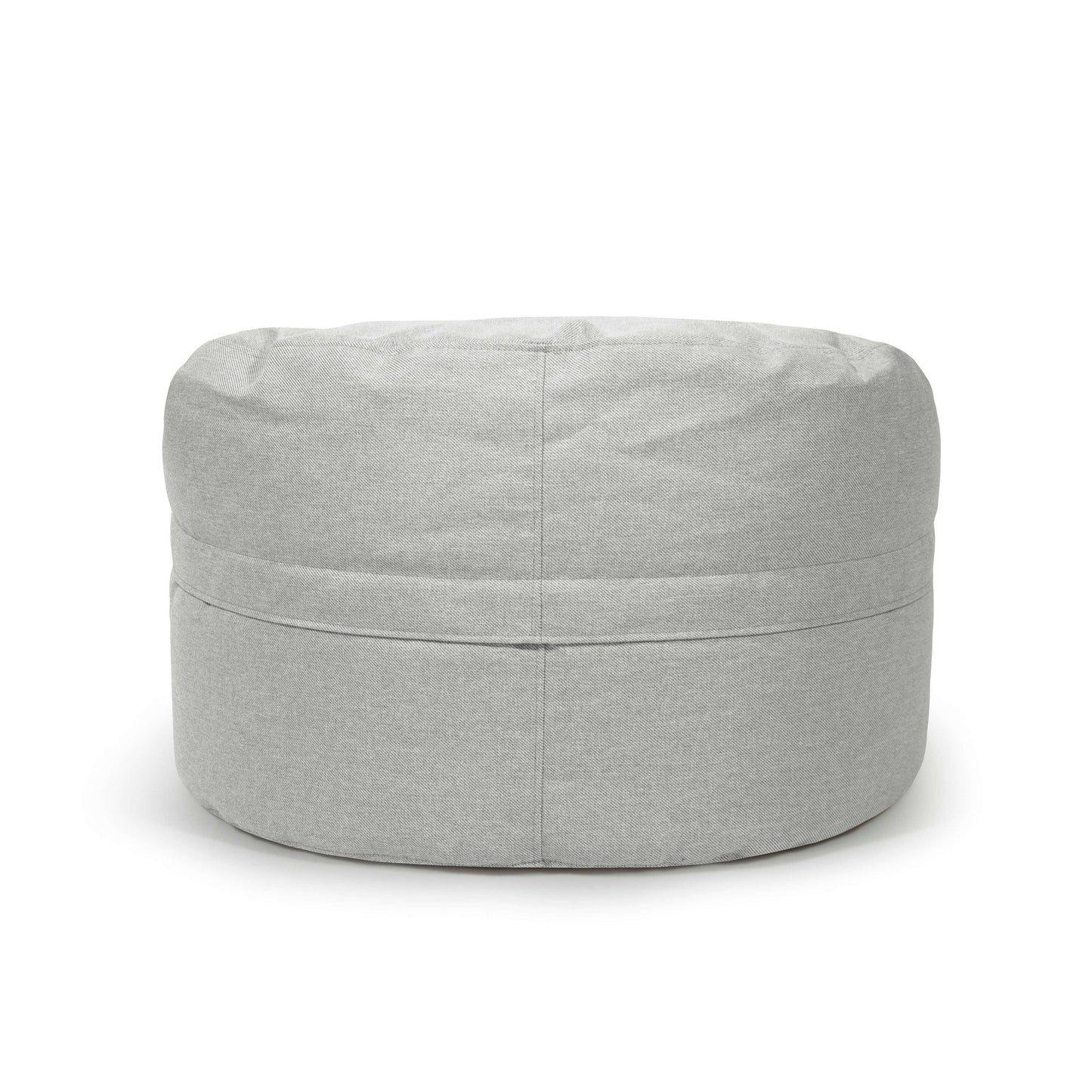 Otomana redonda ROLL 80 RIVIERA gris claro (80×80×35 cm) de tejido antimanchas e hidrófugo, versátil para interiores y exteriores, mostrada de frente sobre fondo blanco. Perfecta para quienes buscan comodidad con estilo.