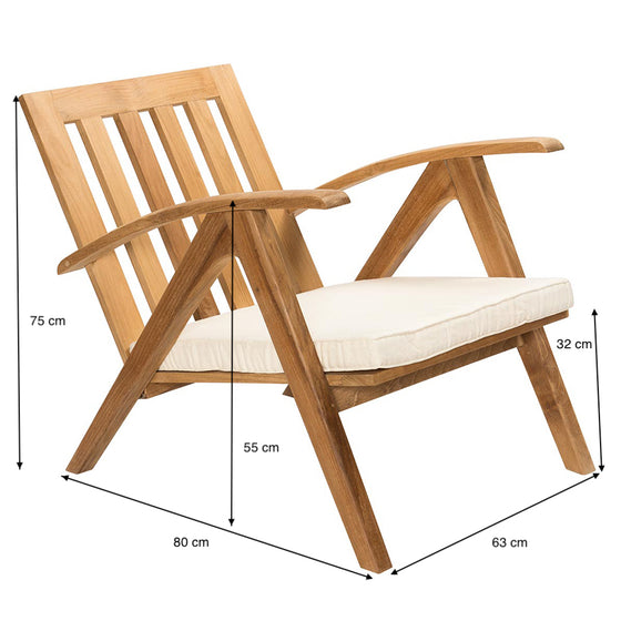 Sillón en Madera de Teca con Cojín Blanco Pelicano