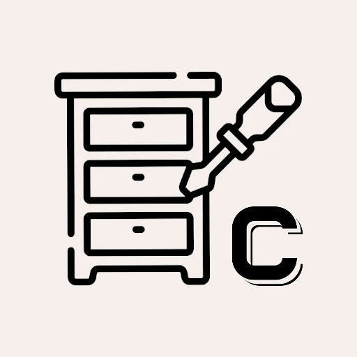 Icono de un mueble de tres cajones con un destornillador y la letra "C" al lado, representando el Servicio de montaje del mueble y retirada del embalaje.