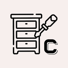  Icono de un Servicio de montaje, retirada del embalaje y del mueble antiguo y una cómoda con la letra 'c'.