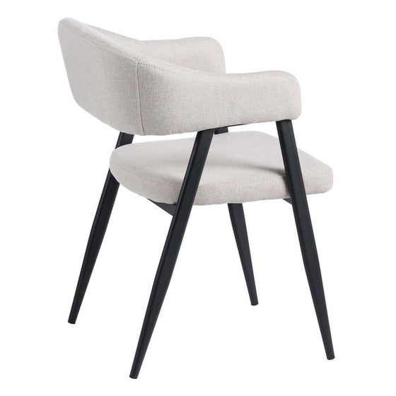 Sillón moderno con asiento y respaldo tapizados Silla Crema Tejido-Metal Salón 56 x 60 x 81 cm color beige claro, con patas METAL SALÓN angulosas en color negro.