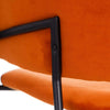 Primer plano del respaldo y estructura de Silla Teja Tejido-Metal Salón 53 x 58 x 73 cm tapizada en naranja con soporte de metal negro, perfecta para darle un toque elegante a tu salón.