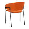 Una moderna Silla Teja Tejido-Metal Salón de 53 x 58 x 73 cm con asiento y respaldo acolchados en color naranja, sostenido por una estructura de metal negro, perfecta para tu salón.