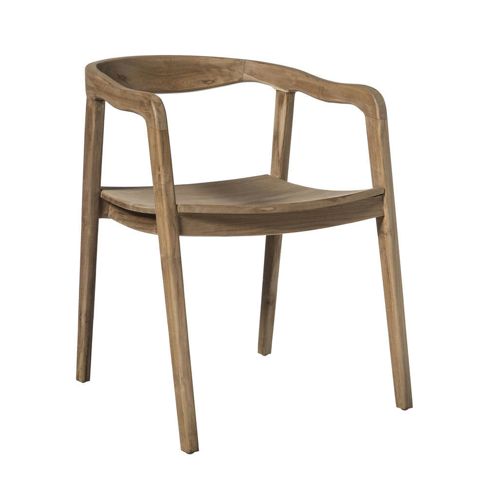 La silla de comedor de madera de teca Olivia es una silla de madera duradera con un asiento liso, cuatro patas y un respaldo curvo. Su diseño minimalista y sus características ergonómicas brindan la máxima comodidad.