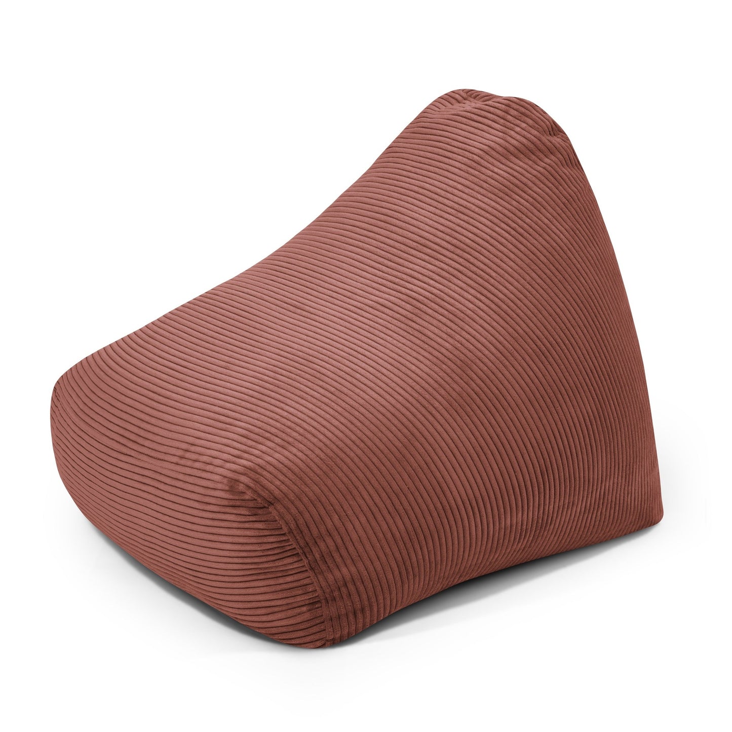 Un Bean bag puff infantil marrón de terciopelo acanalado y espuma 80×90×70 cm SNUG 80 WAVES se muestra sobre un fondo blanco-un mueble versátil ideal para relajarse con estilo en cualquier dormitorio o sala de juegos.