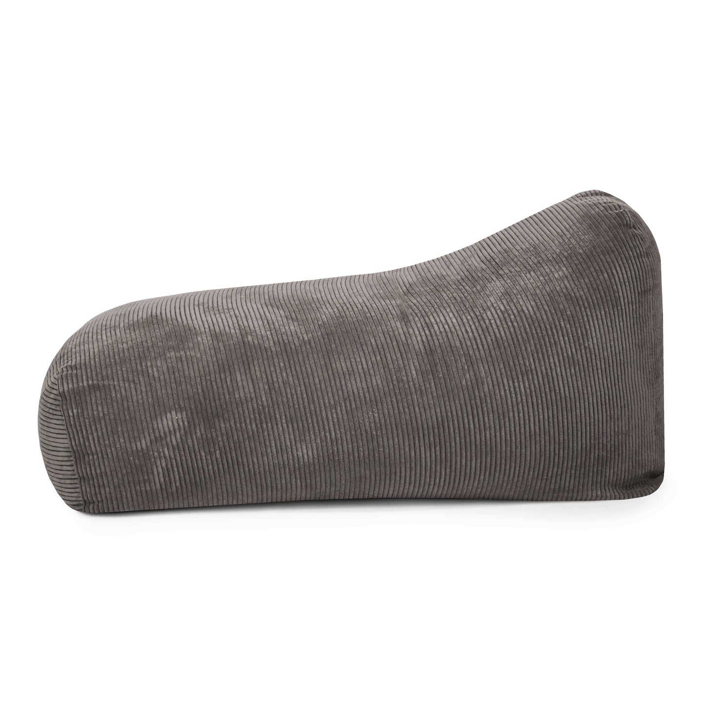 SNUG LONG 140 ONDAS: Puff rectangular de foam y terciopelo canalé gris, 85×145×70 cm, diseño moderno tipo bolster inclinado, ideal para salón o dormitorio, aporta un toque puff moderno contra fondo blanco.