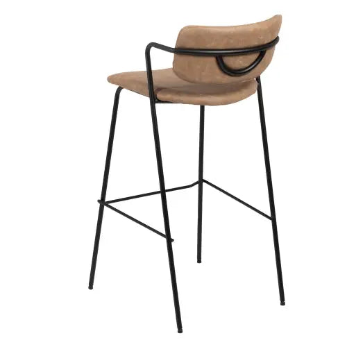 Taburete Alto Beige Pu/Metal Salón Elevasto negro con asiento de cuero color canela.