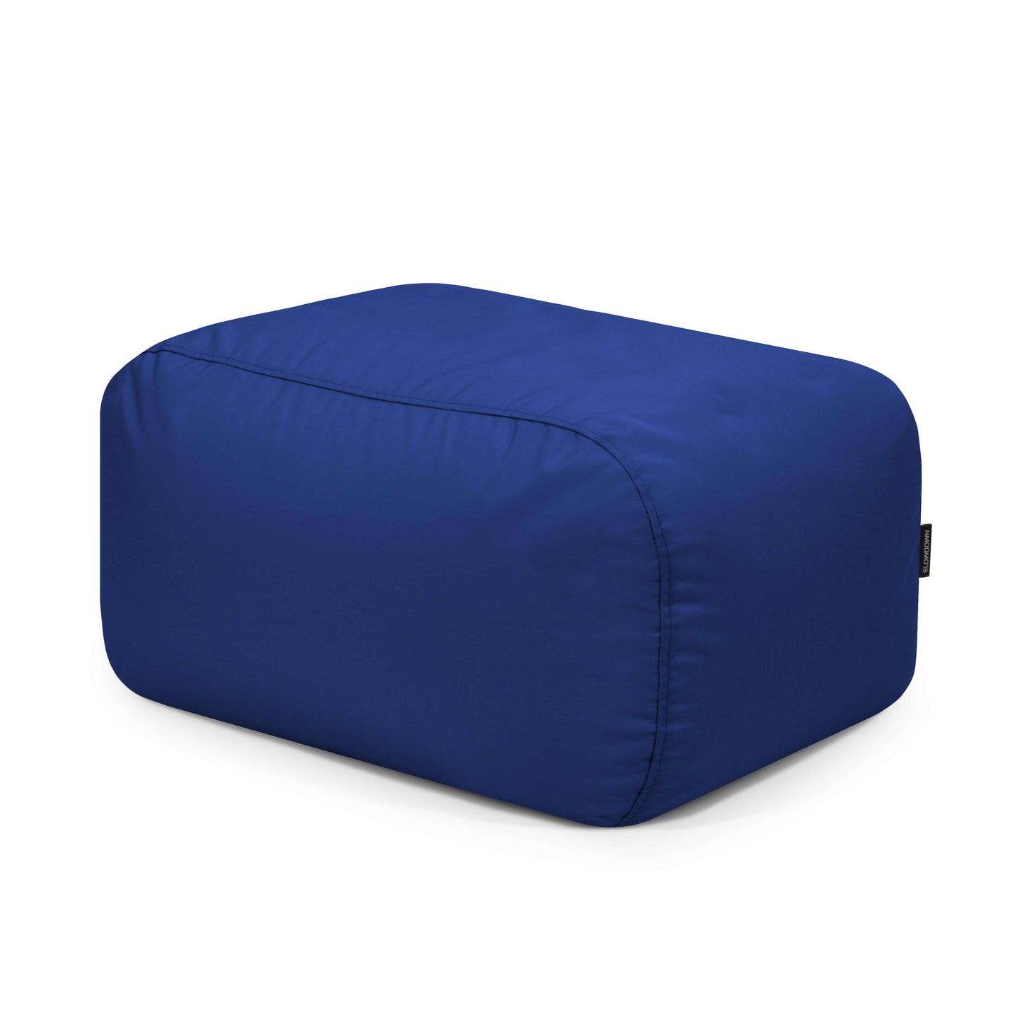 El Bean Bag Tube Pouf Colorin para exterior es un puf rectangular azul con tejido liso y bordes redondeados, que se muestra sobre un fondo blanco, perfecto para relajarse y resistente a la luz solar.