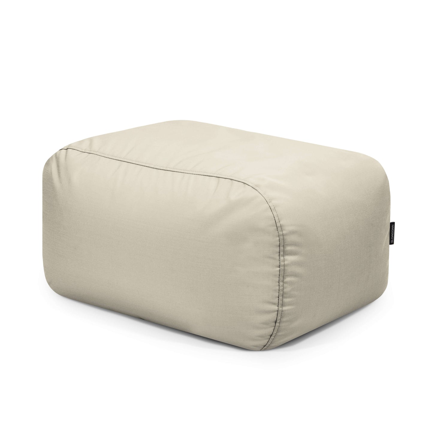 El Bean bag Tube Pouf Colorin para exterior, de color beige con tejido liso y bordes redondeados, se asienta sobre un fondo blanco liso. Su material resistente al sol ofrece una comodidad y durabilidad duraderas.