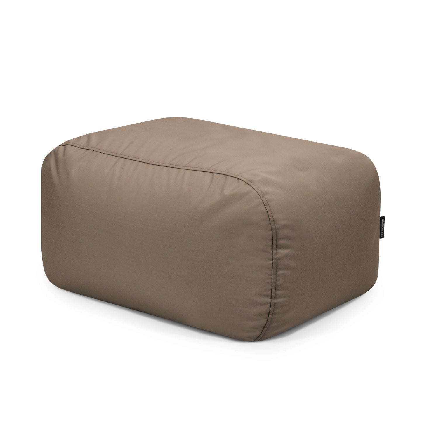 Un rectangular, marrón Bean bag Tube Pouf Colorin - uso exteriores con bordes lisos y sutiles costuras se sienta en un fondo blanco. Perfecto para relajarse, esta otomana al aire libre también es resistente al sol para una durabilidad duradera.