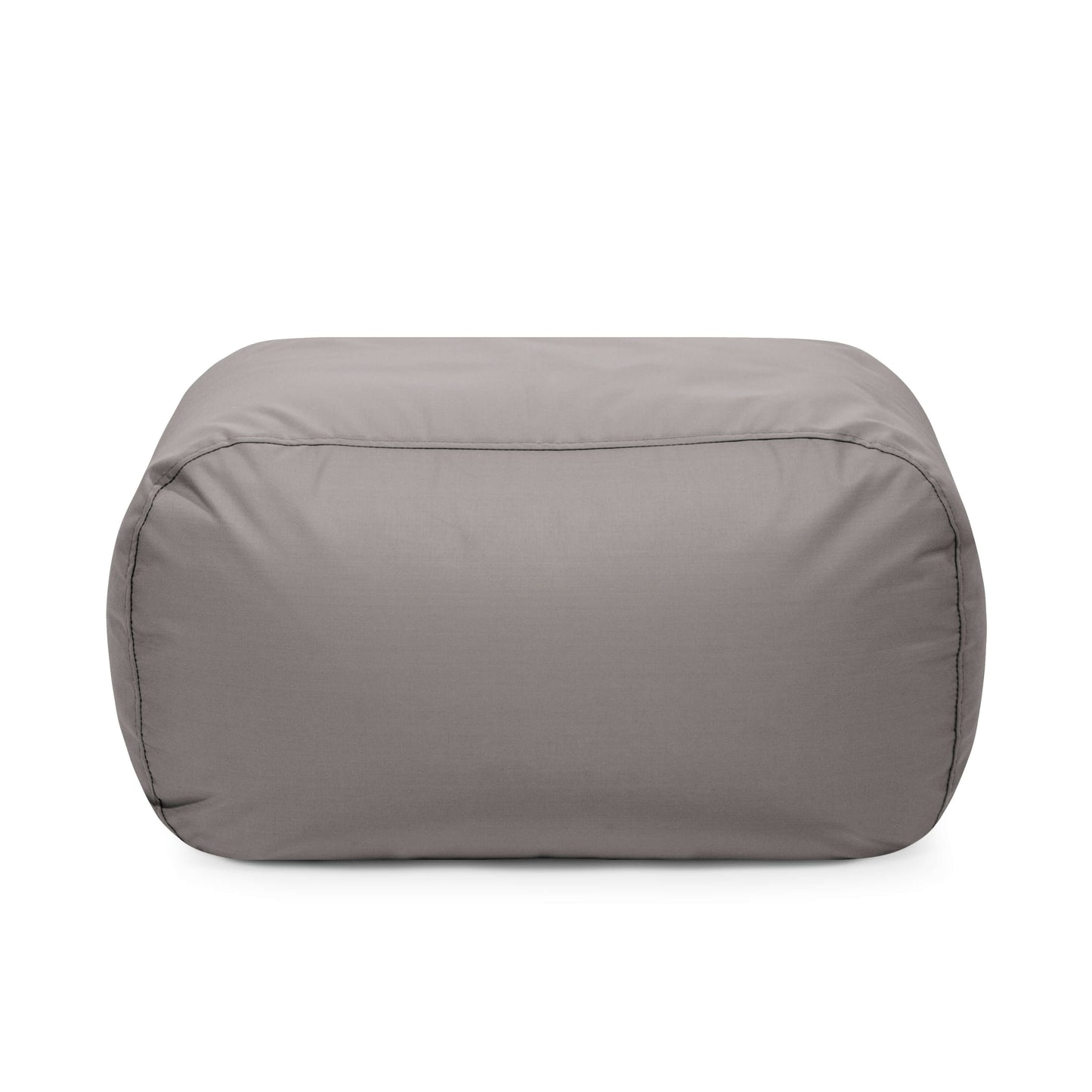 El Bean bag Tube Pouf Colorin es un puf rectangular de tela gris claro con bordes redondeados, diseñado para su uso en exteriores y que se muestra sobre un fondo blanco liso.
