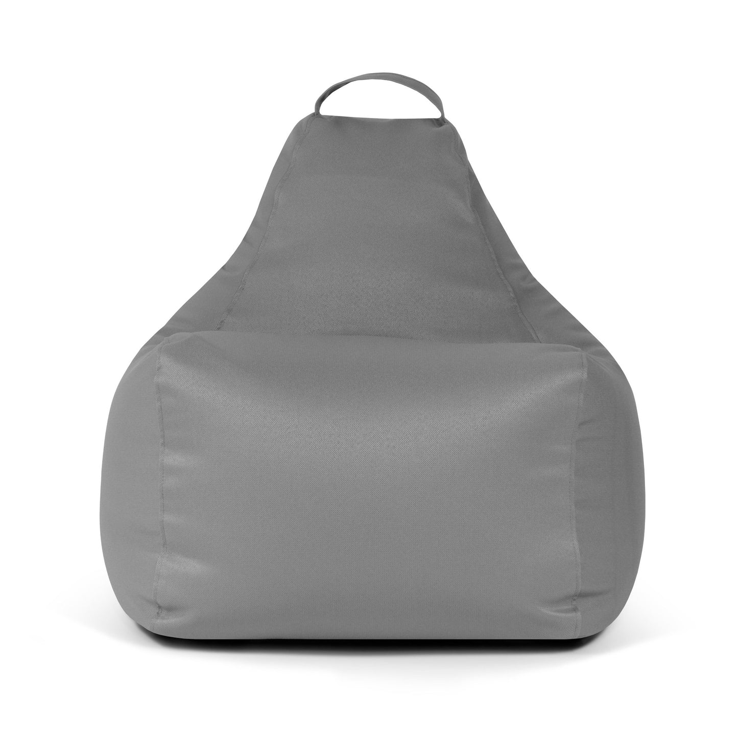 El Bean bag Play Profuse - resistente al fuego es un moderno sillón bean bag gris con respaldo alto y asa de transporte, mostrado de frente sobre fondo blanco.