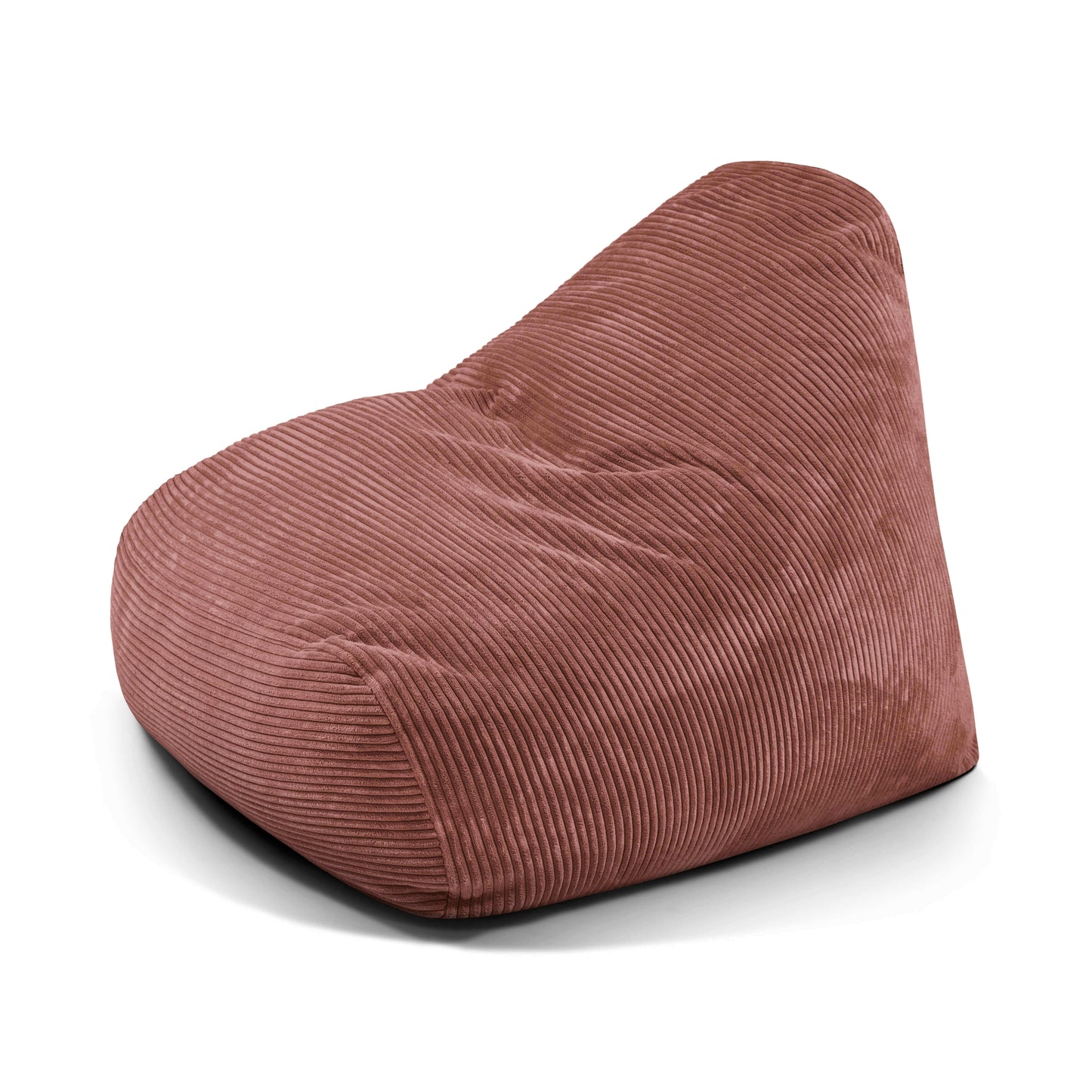A SNUG 100 WAVES puff grande de foam y terciopelo acanalado (110×100×74 cm) para salón o dormitorio, en marrón, con respaldo de apoyo y asiento ergonómico, presentado sobre fondo blanco.