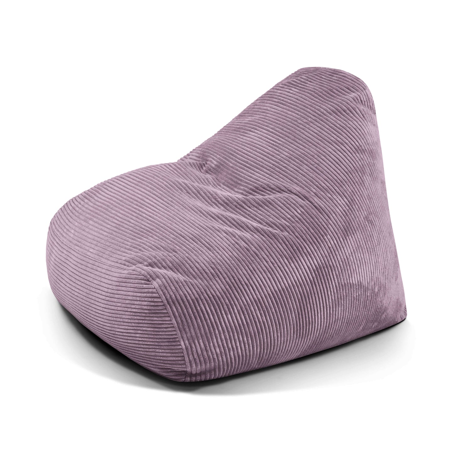 El Puff grande de foam y terciopelo acanalado 110×100×74 cm SNUG 100 WAVES es un asiento moderno con respaldo ergonómico, ideal para salón o dormitorio, en color malva y fondo blanco.