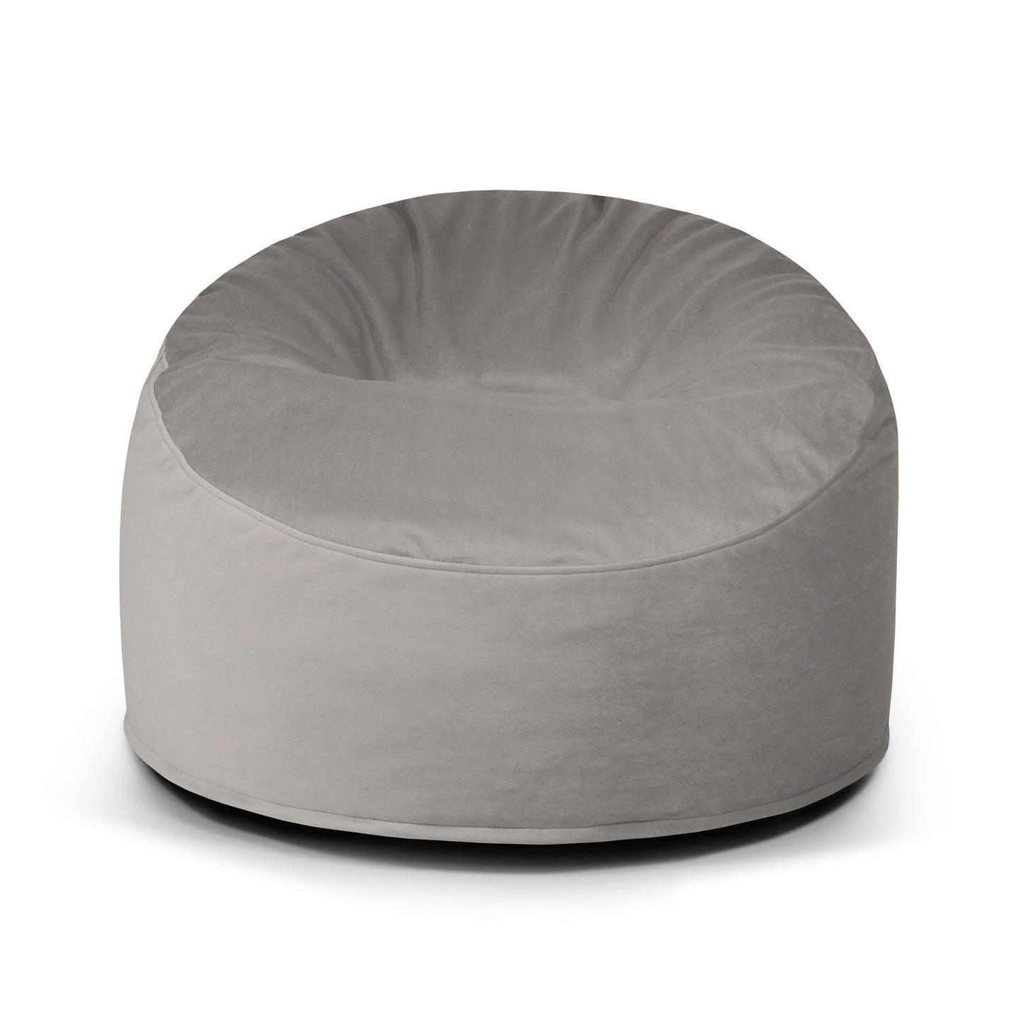 El Puff redondo de foam y terciopelo 85×85×38 cm OM 85 BARCELONA, en color gris claro y diseño moderno, es un asiento ergonómico ideal como puf infantil para salón o dormitorio infantil.