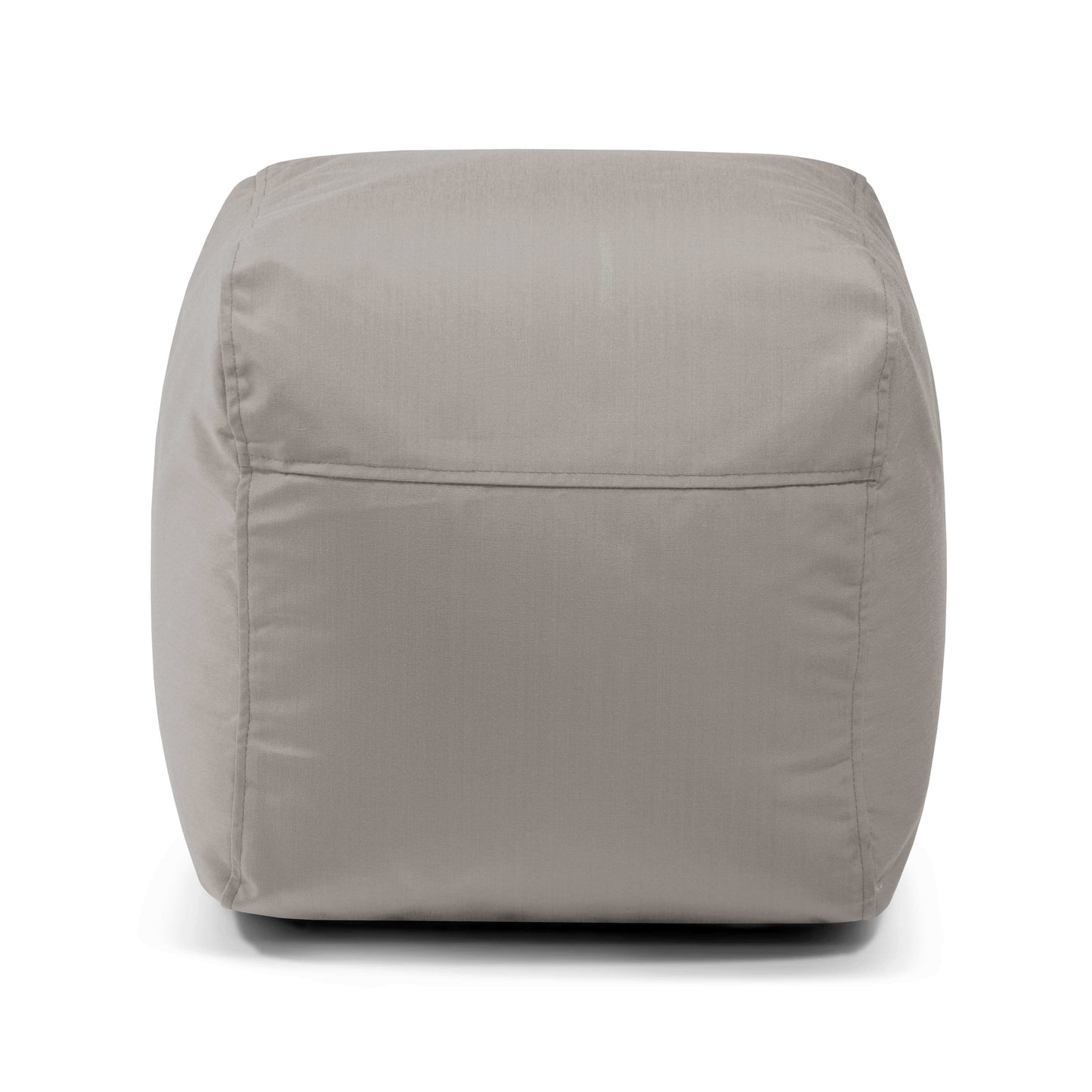 El Pouf Plus 50 Colorin - uso exterior es un puf gris en forma de cubo con costuras visibles, que proporciona un asiento cómodo y un toque de estilo, sobre fondo blanco.