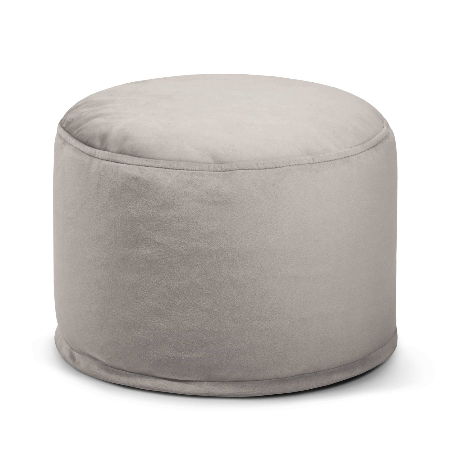 El Puff redondo de terciopelo MINI BARCELONA (40×40×30 cm), compacto y suave, brinda asiento adicional cómodo para dormitorio o salón, fotografiado con fondo blanco.