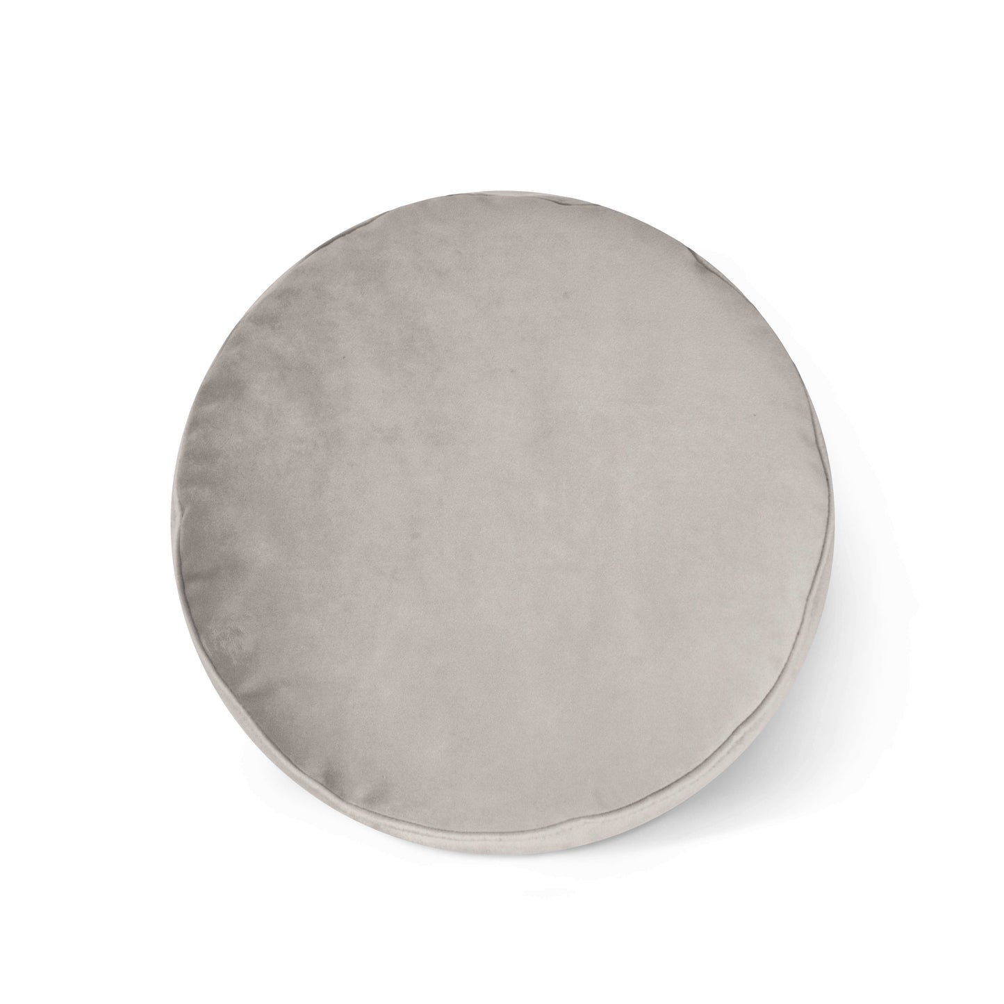 El Puff redondo de terciopelo 40×40×30 cm MINI BARCELONA, compacto y cómodo, es ideal como asiento adicional en dormitorio o salón; se muestra visto desde arriba sobre un fondo blanco.